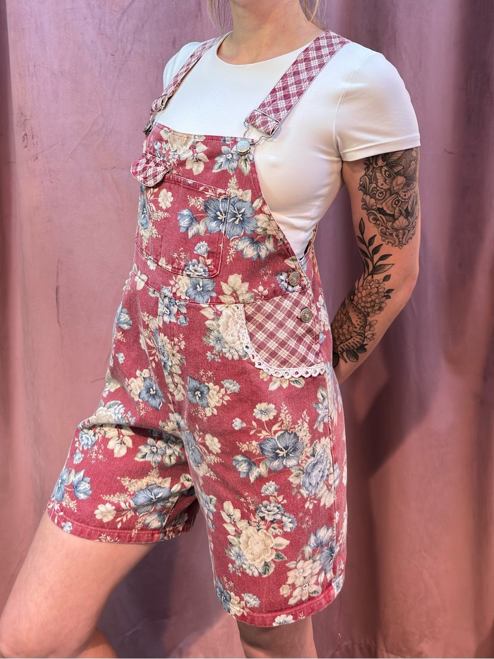 Vintage Amy Byer Floral Denim Shortalls Overalls 90s Cottagecore Small